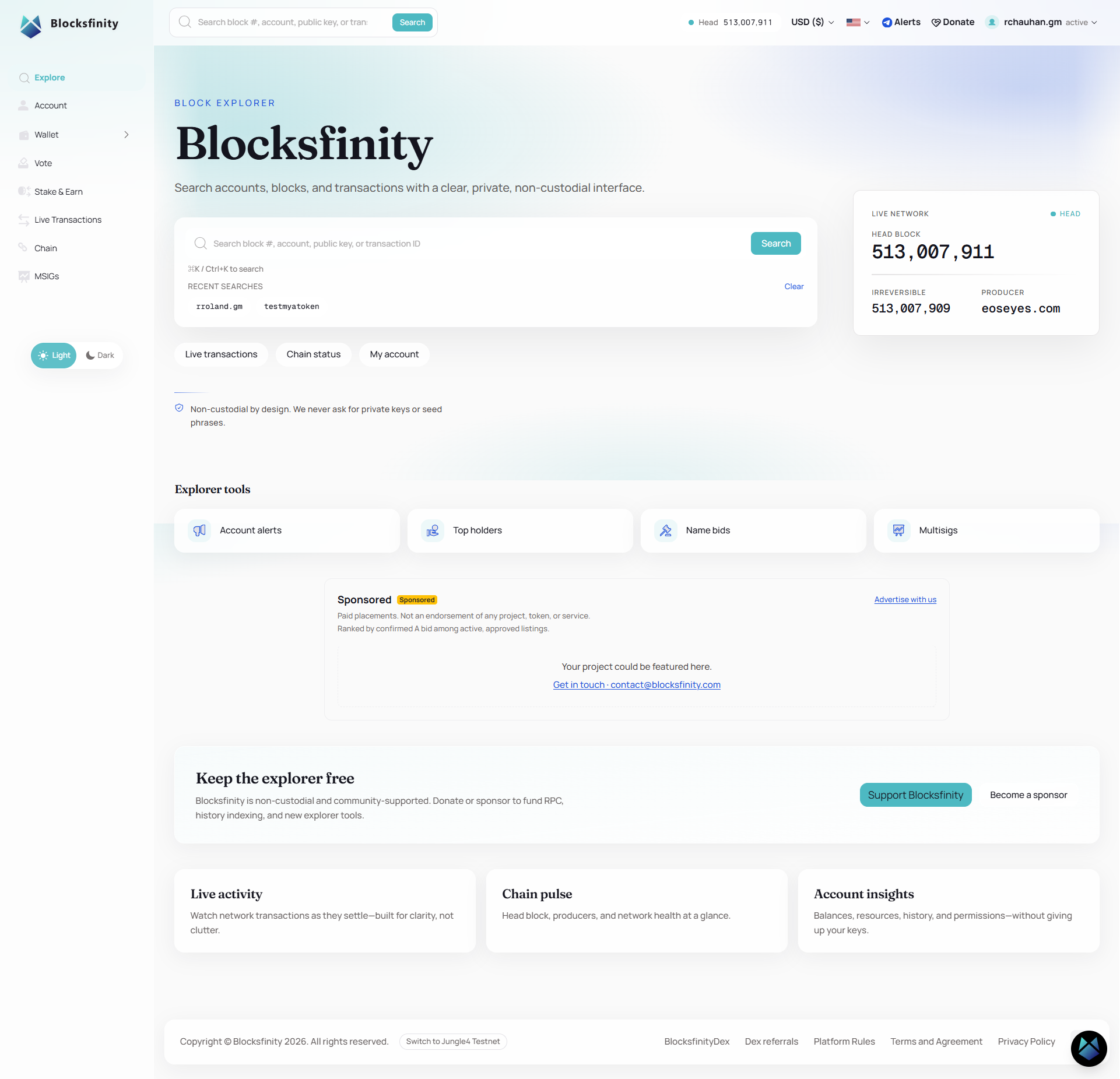 Blocksfinity — Search accounts, blocks, and transactions